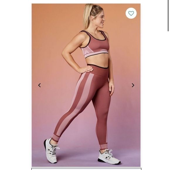 NWT! Fabletics High-Waisted Pink Seamless Ribbed Workout Exercise Leggings - Picture 4 of 7